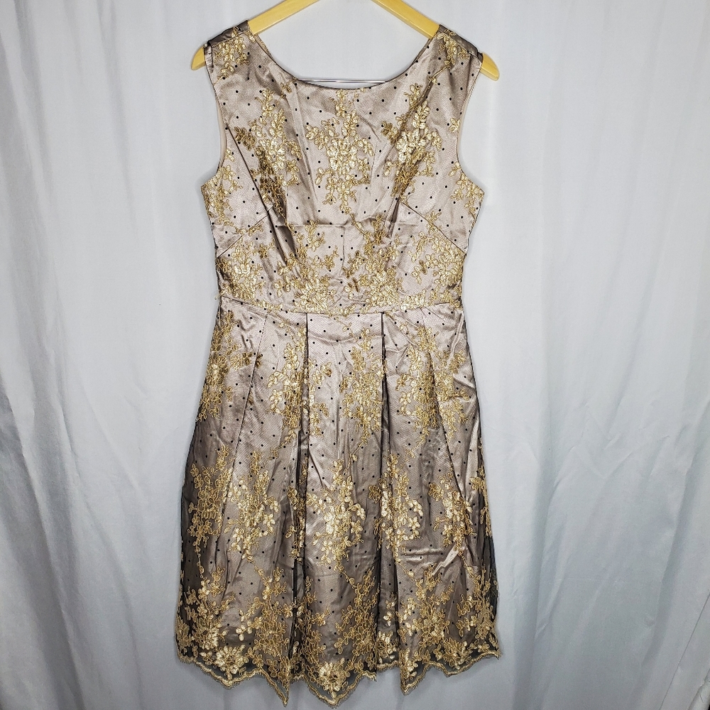 ♤ Eliza J Formal Cocktail Party Dress Champagne Lace Fit N Flare Size 6